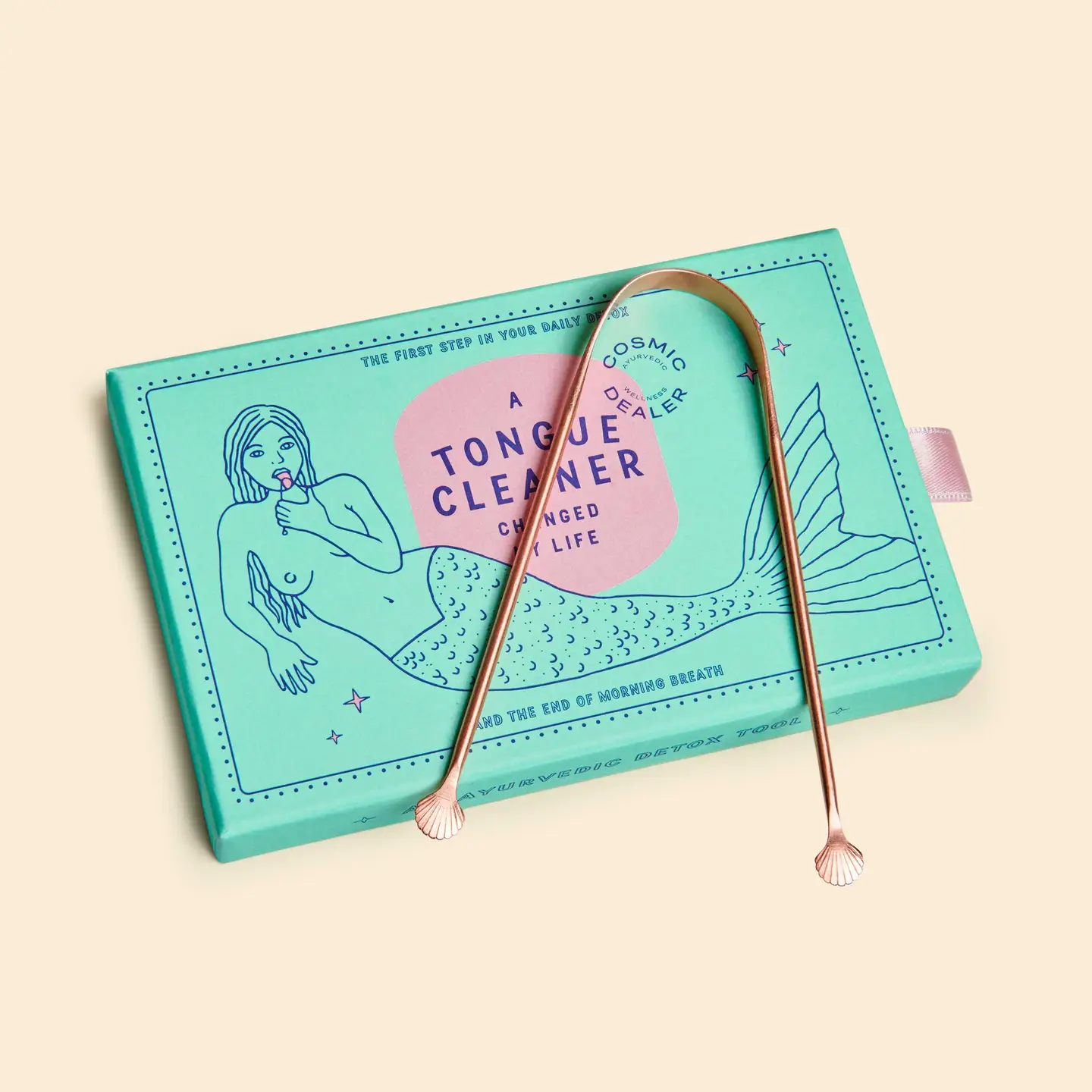 Ayurvedischer Zungenreiniger aus Kupfer - mit Muschelgriff